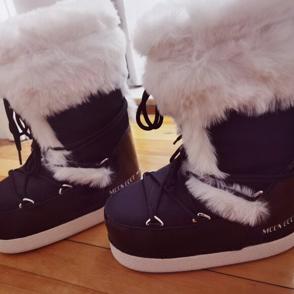 Faux moon boots Winter black with white fur - Picture 7 of 11
